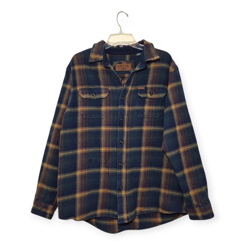 ORVIS Heavy Flannel Shirt Jacket Plaid Blue Multi Size XL